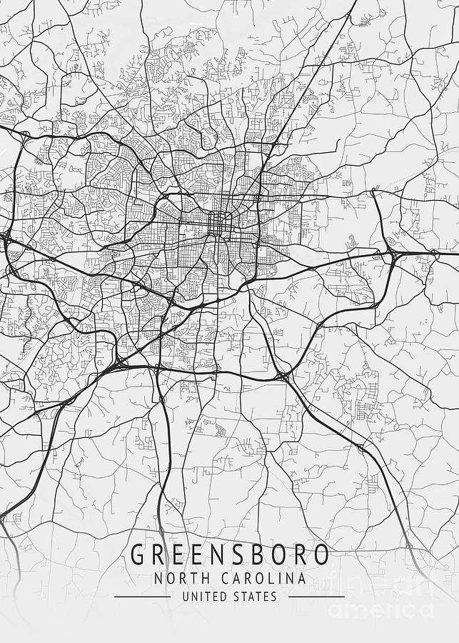 Greensboro - North Carolina US Gray City Map Digital Art by Tien ...