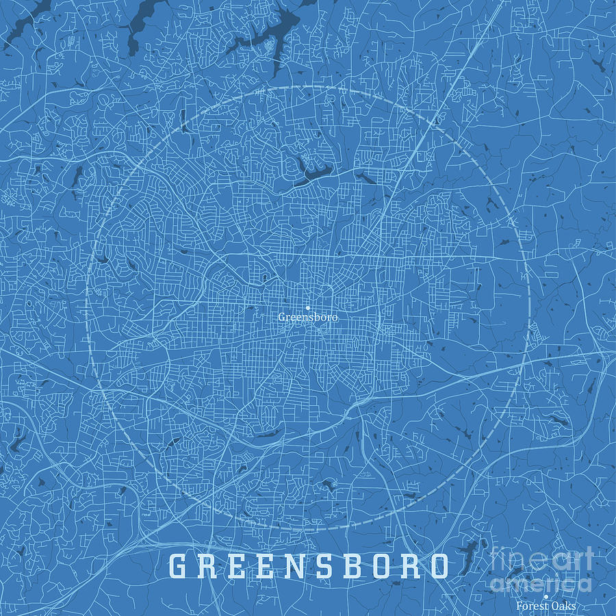 Greensboro Digital Art - Greensboro NC City Vector Road Map Blue Text by Frank Ramspott