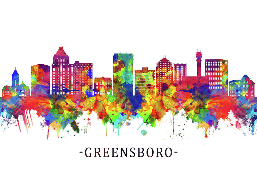 Greensboro North Carolina Skyline Mixed Media By Nextway Art - Pixels