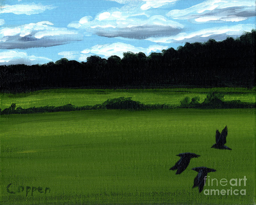 Greenscape With Crows 2 Painting by Robert Coppen