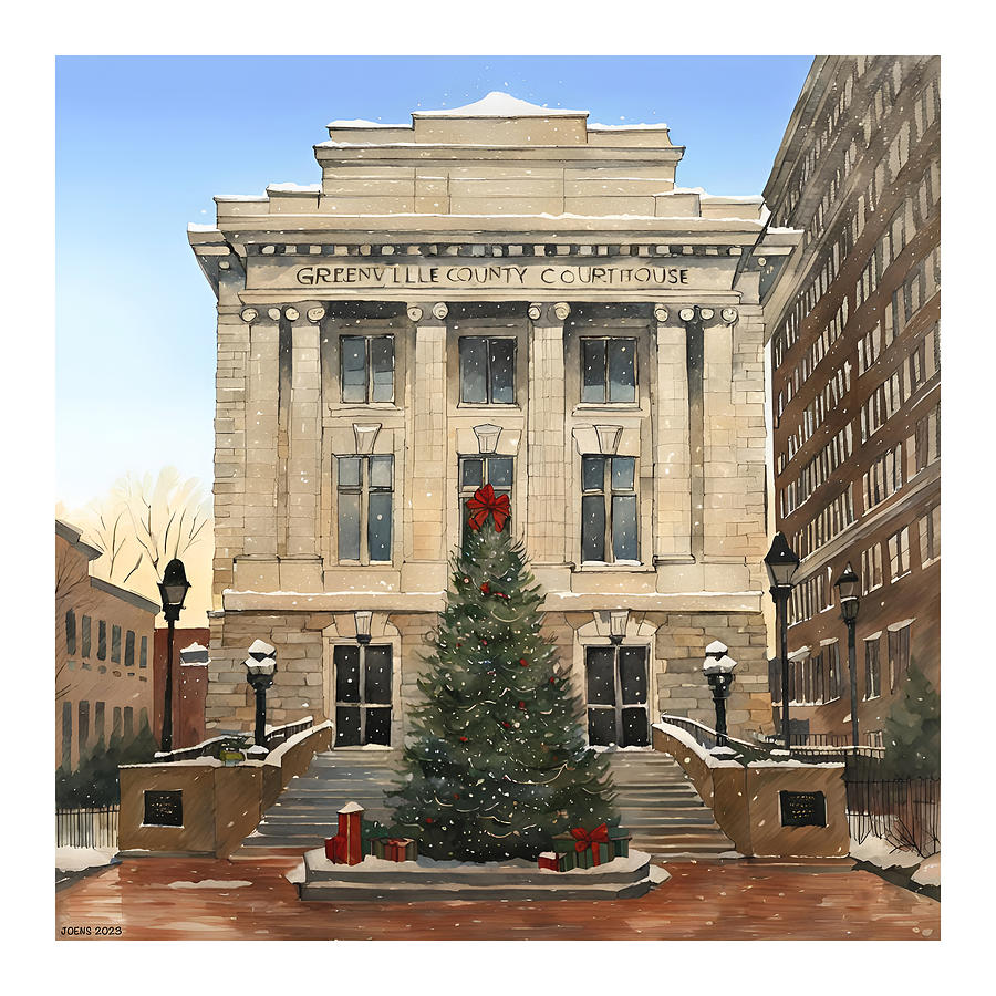 Greenville Courthouse Christmas Digital Art by Greg Joens