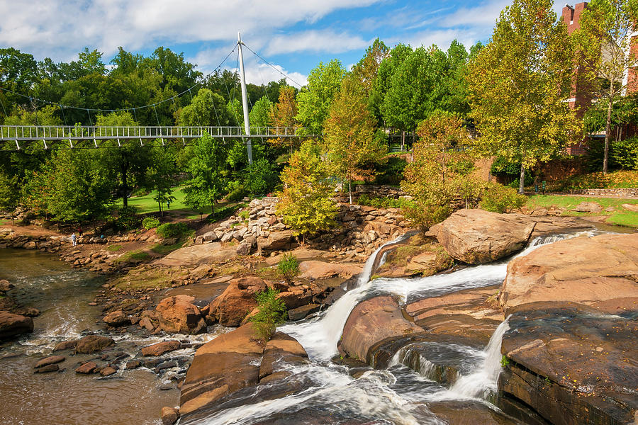 Greenville SC Falls Park- Reedy River Falls With Liberty Bridge ...