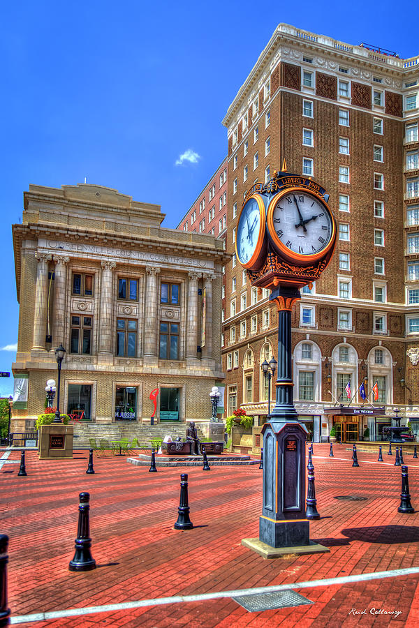 Greenville SC Liberty Clock 7 Liberty Square Downtown Cityscape Architectural Art Photograph by Reid Callaway