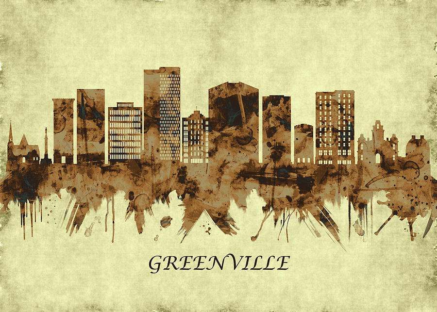 Greenville South Carolina Cityscape Mixed Media by NextWay Art - Pixels