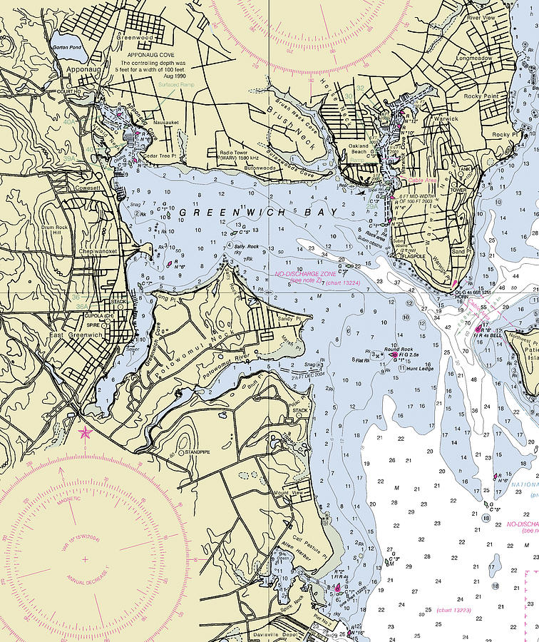 Greenwich Harbor Rhode Island Nautical Chart Digital Art by Bret