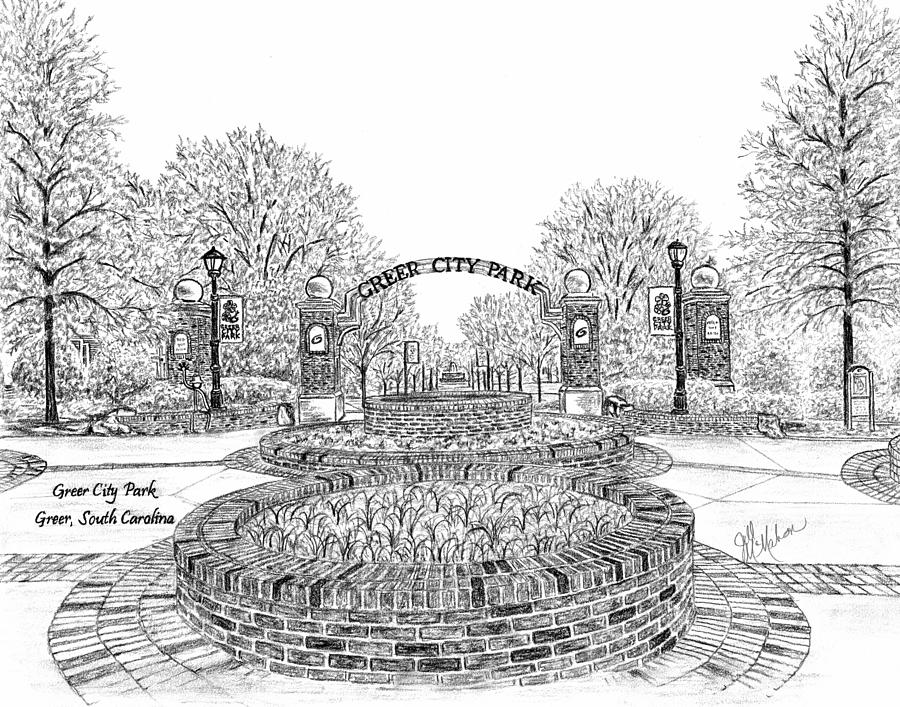 Greenville South Carolina Drawing - Greer - City Park by Jill McMahon