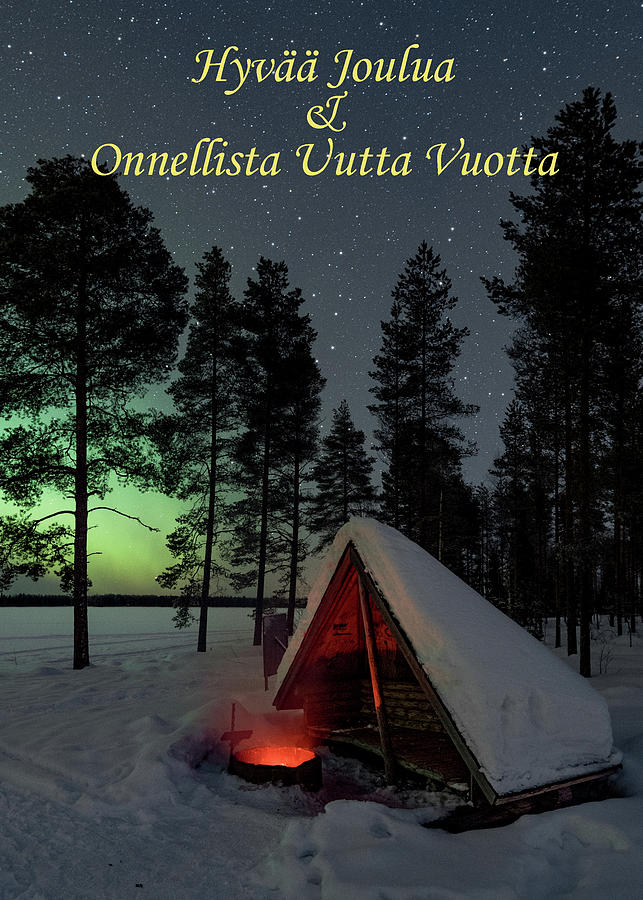 Greeting card - Fire place auroras - Hyvaa Joulua Onnellista Uutta Vuotta Photograph by Thomas Kast