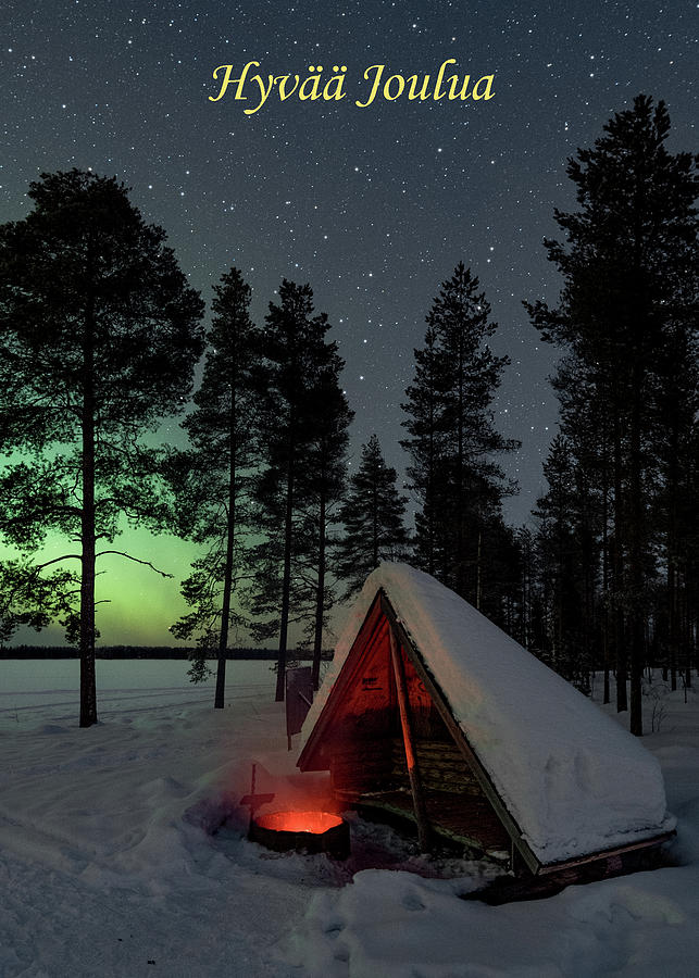 Greeting card - Fire place auroras - Hyvaa Joulua Photograph by Thomas Kast