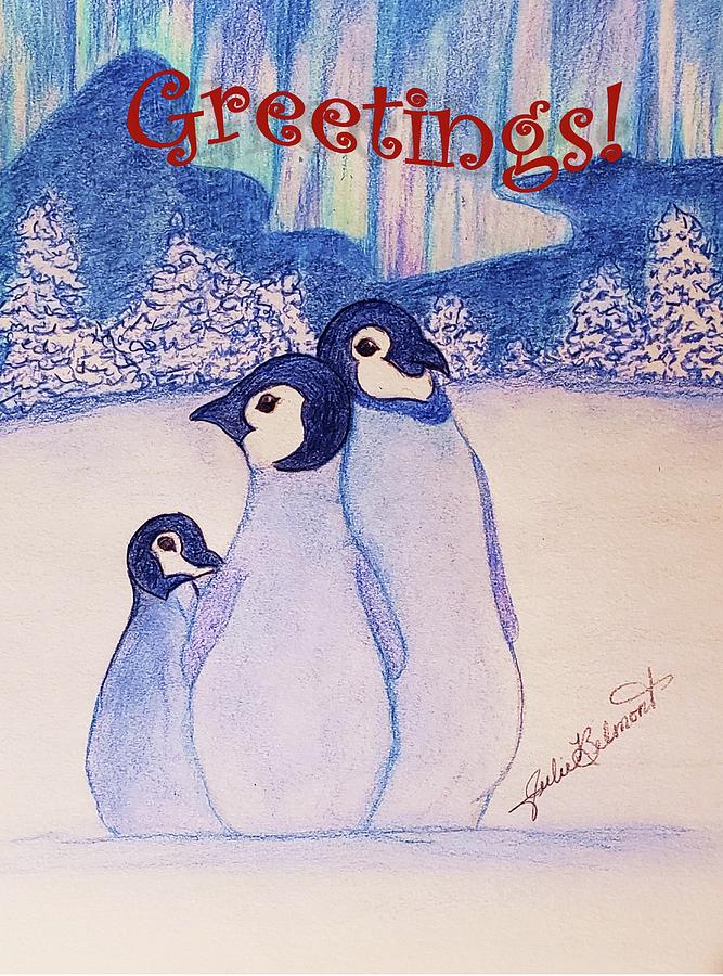 Greeting Penguins Drawing by Julie Belmont
