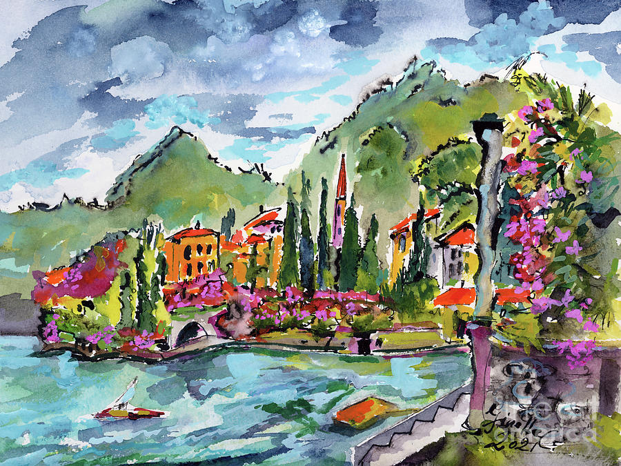 Greetings from Lake Como Italy Painting by Ginette Callaway