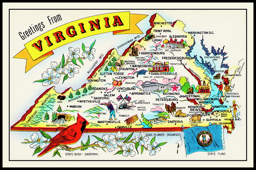 Greetings From The US State of Virginia Retro Vintage Travel Map Drawing by Carol Japp Greetings From The US State of Virginia Retro Vintage Travel Map Drawing by Carol Japp
