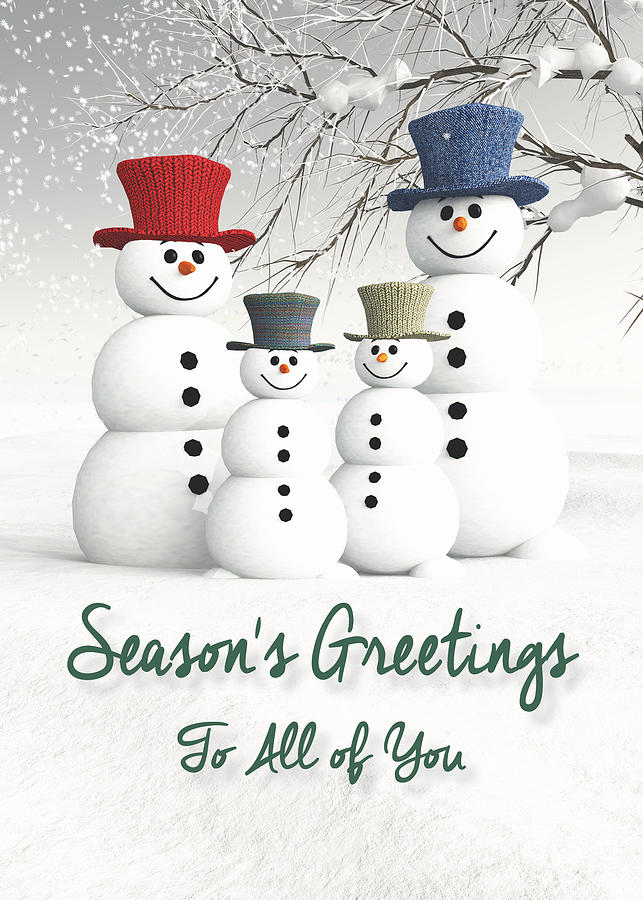 Greetings to All of You Fantasy Family of Snowmen Digital Art by Jan Keteleer