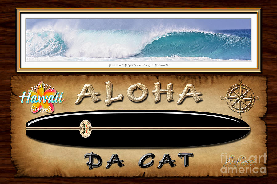 Surfboards Photograph - Greg Noll - A tribute to Big Wave Surfing Pioneers famous Da Cat Design by Aloha Art