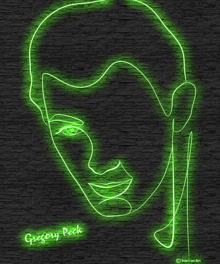 Gregory Peck neon portrait Digital Art by Movie World Posters