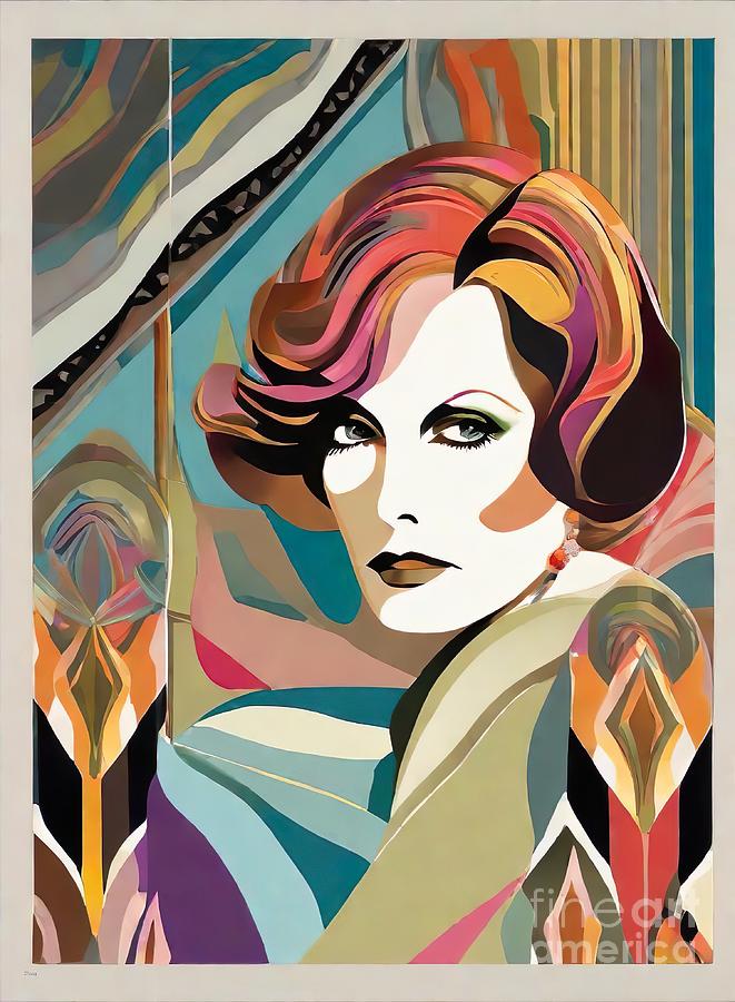 Greta Garbo abstract portrait Digital Art by Movie World Posters