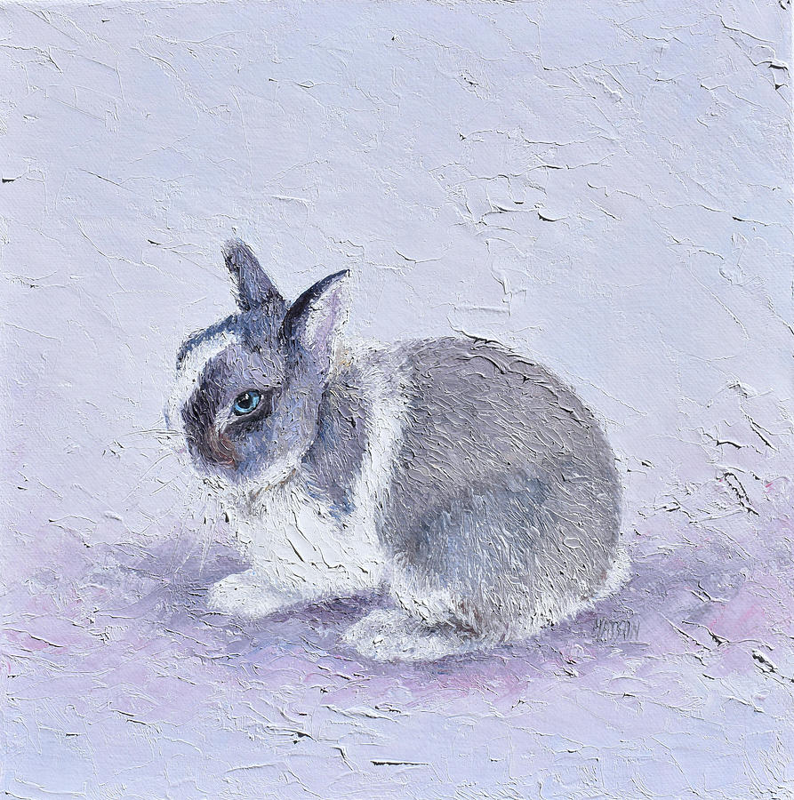 Grey and white rabbit painting Painting by Jan Matson