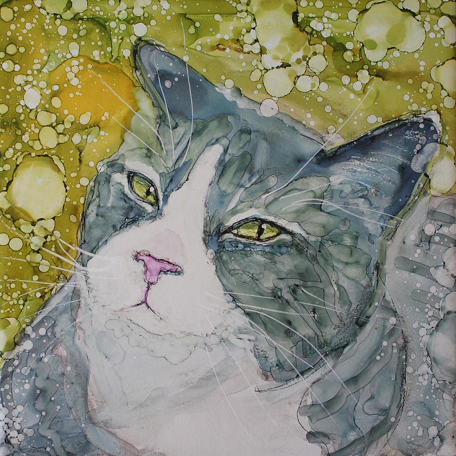 Grey and White tabby Painting by Ruth Kamenev