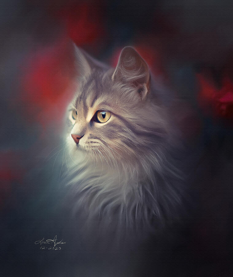 Cat Digital Art - Grey Cat by Lena Auxier