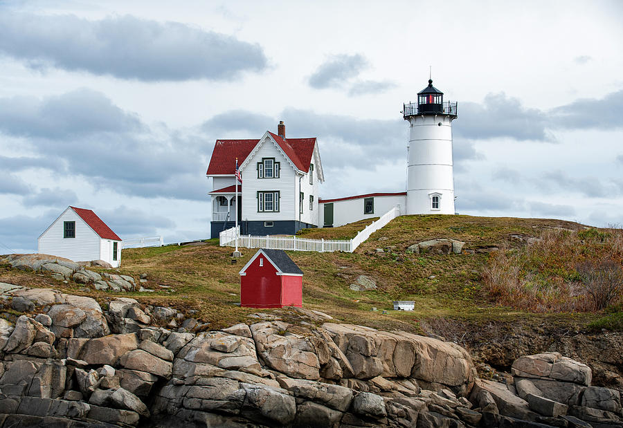 Lighthouse Photograph - Grey Clouds at Nubble by Sandra Marie Photography Lighthouse Photograph - Grey Clouds at Nubble by Sandra Marie Photography