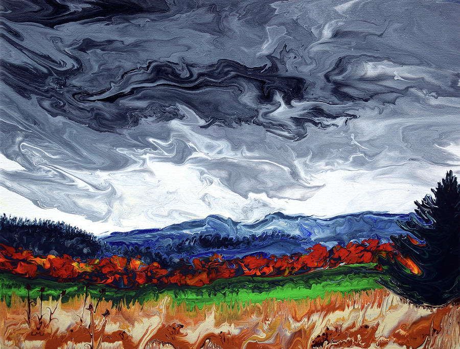 Grey Clouds Over Autumn Fields Painting by Laura Iverson