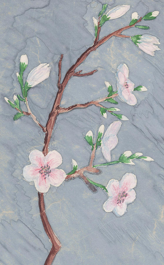 Gentle Grey Wind Pink Blossoms Watercolor  Painting by Irina Sztukowski