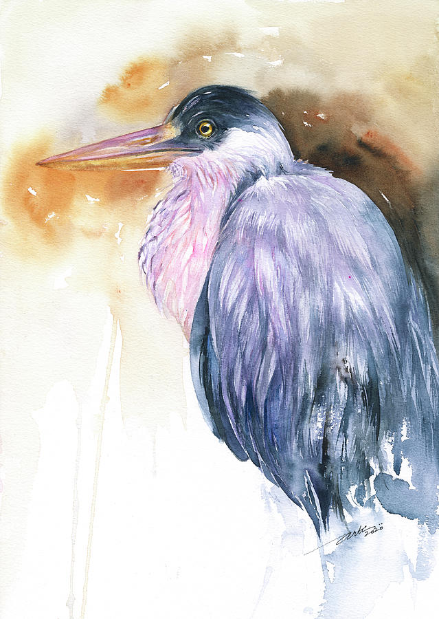 Grey Heron Boyd Painting by Arti Chauhan