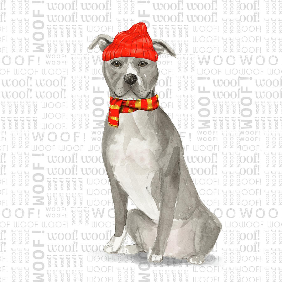 Grey Pit Bull Christmas Dog Digital Art by Doreen Erhardt