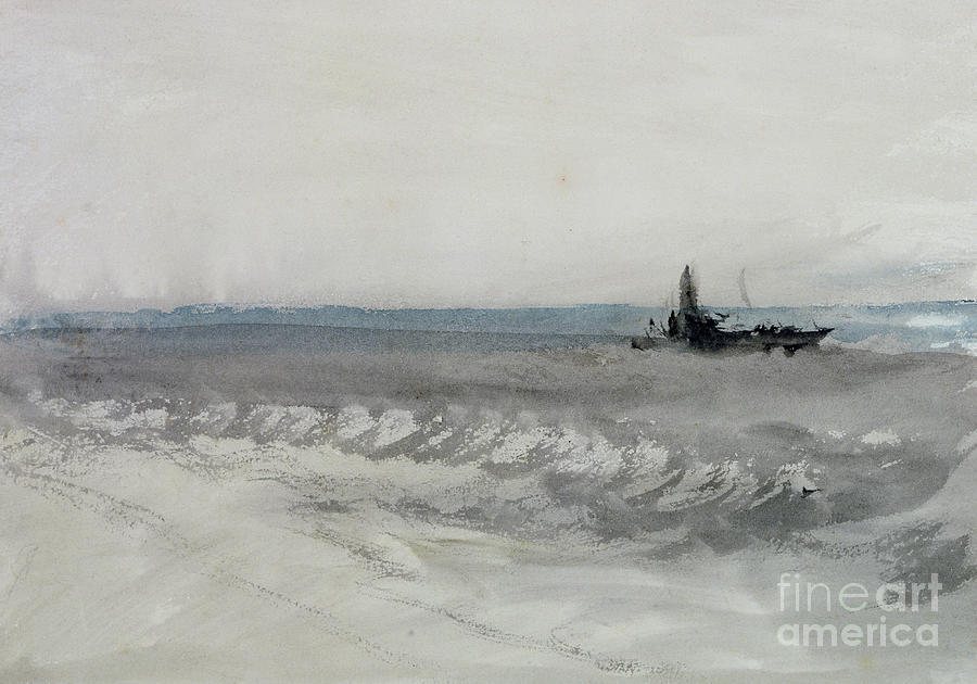 Grey Sea, Boat Running Ashore Painting by Joseph Mallord William Turner