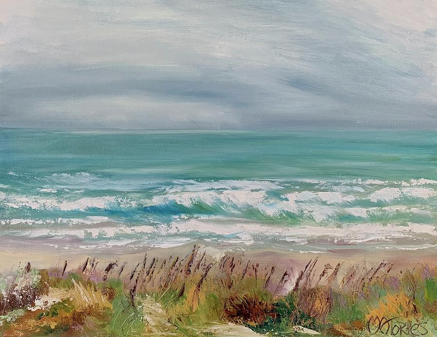 Grey Skies Turquoise Waters Painting by Melissa Torres