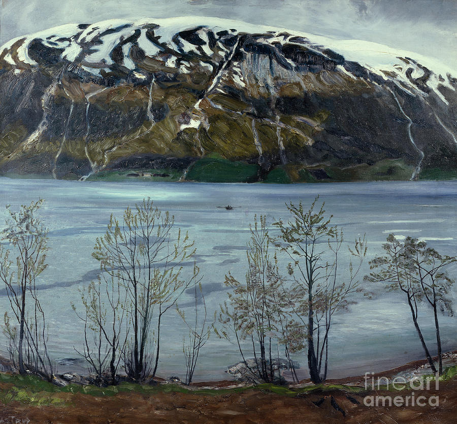 Grey spring evening, 1909 Painting by O Vaering by Nikolai Astrup