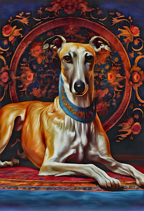 Greyhound on a Persian Carpet Mixed Media by Ann Leech
