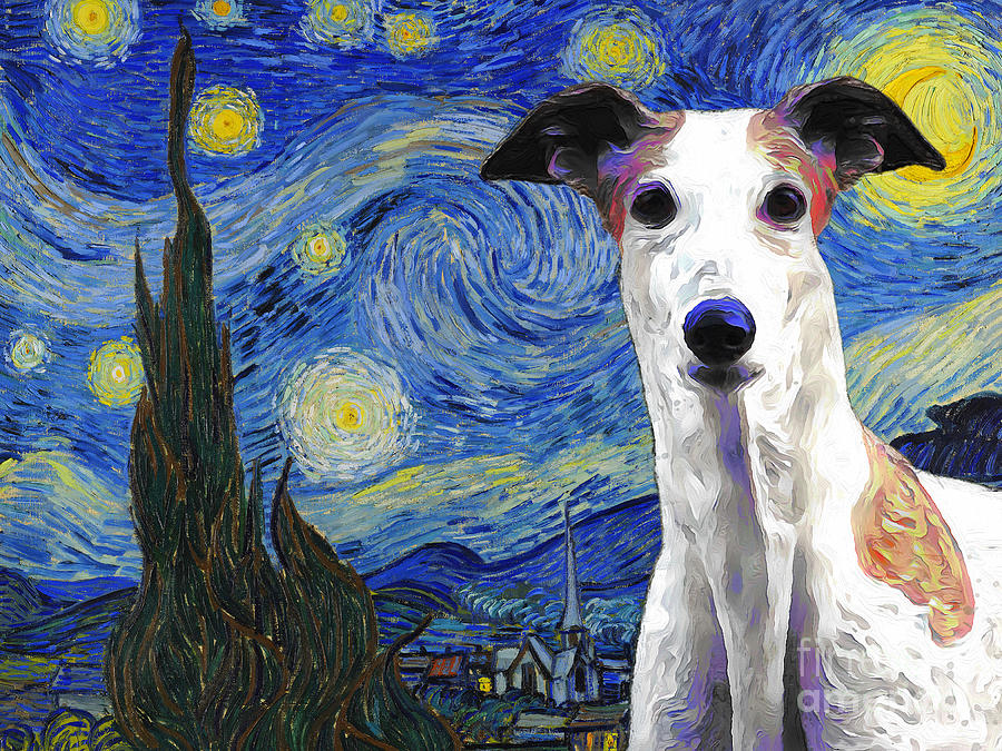 Greyhound Van Gogh Art Starry Night Painting by Sandra Sij