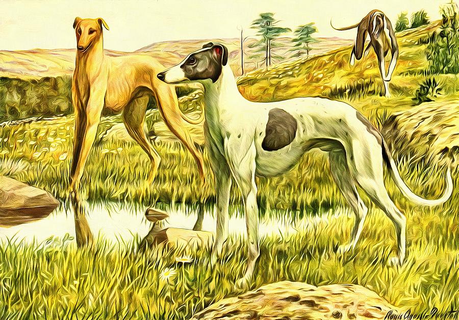 Greyhounds 2 Dog pr. is a piece of digital artwork by John Shepherd which w...