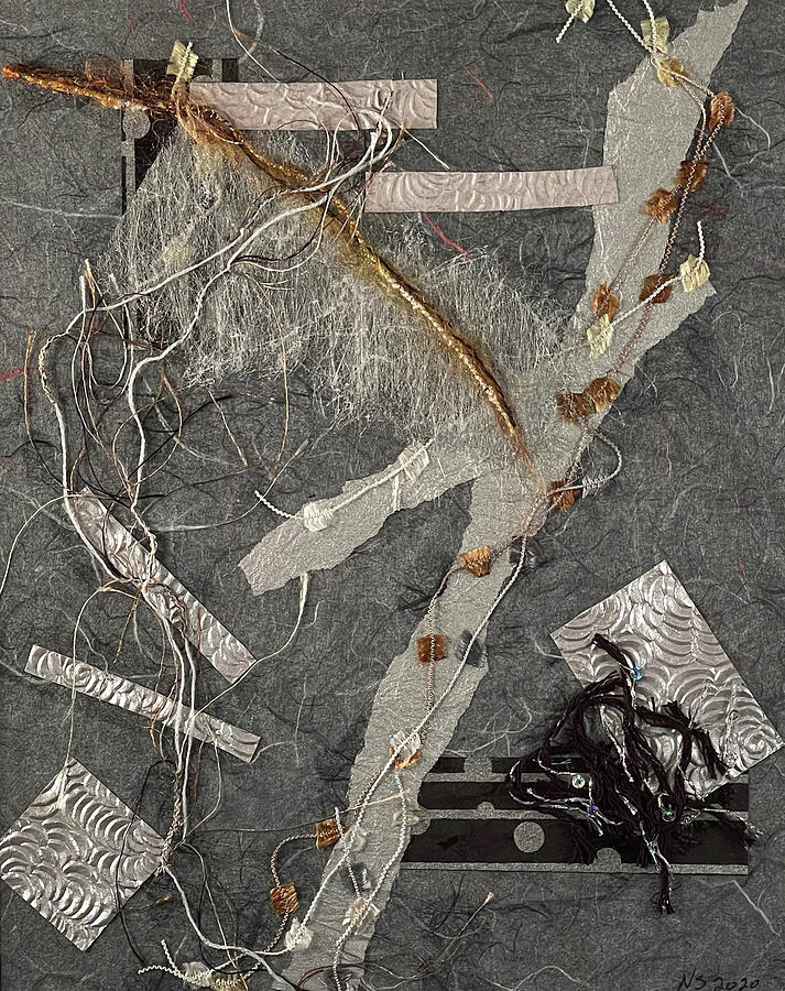 Abstract Collage Mixed Media - Grey Strand by Nancy Smith