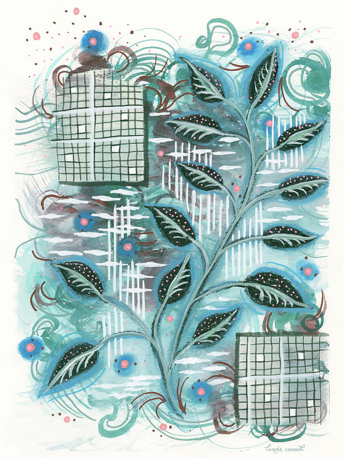Grids and Greens Mixed Media by Linda Carruth