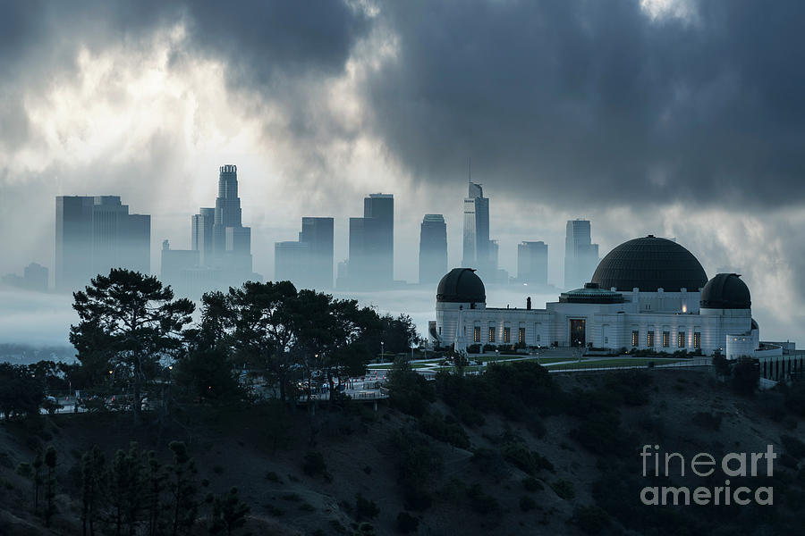 Griffith Park Observatory And Downtown Los Angeles Foggy Sky Photograph