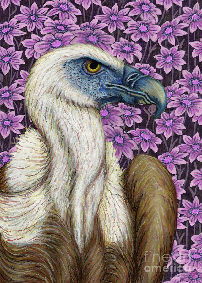 Griffon Vulture Floral Painting by Amy E Fraser