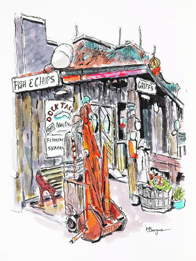 Griffs Fish and Chips Drawing by Mike Bergen