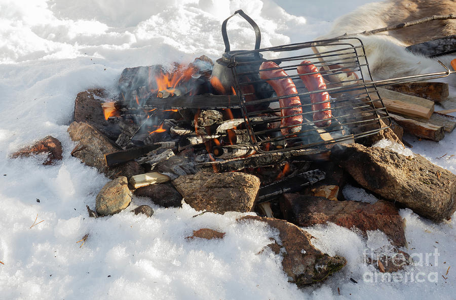 Winter Photograph - Grilled Reindeer Sausages by Eva Lechner