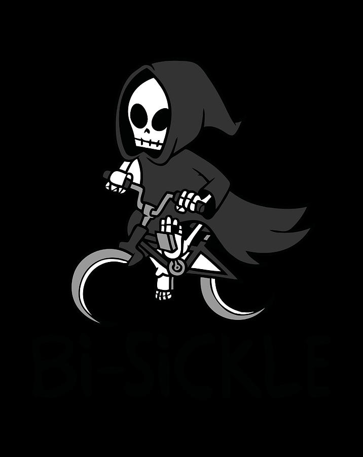 Grim Reaper Skeleton Bike Bicycle Pun Sickle Funny Halloween Drawing by ...