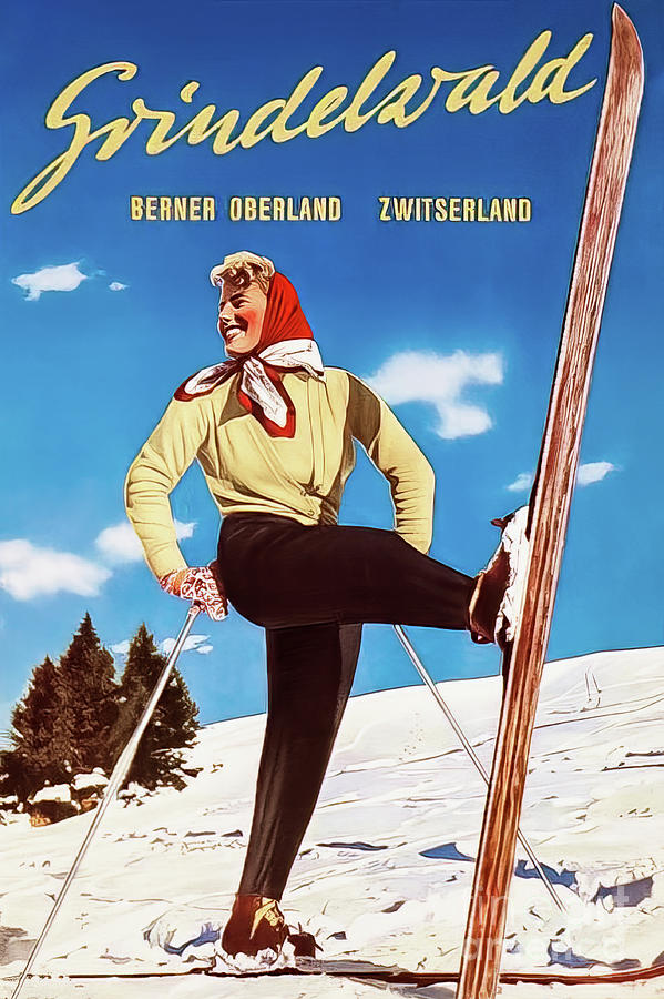 Grindelwald Switzerland Vintage Ski Poster Drawing by M G Whittingham