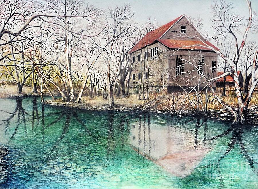 Grist Mill on Clear Creek Drawing by David Neace CPX