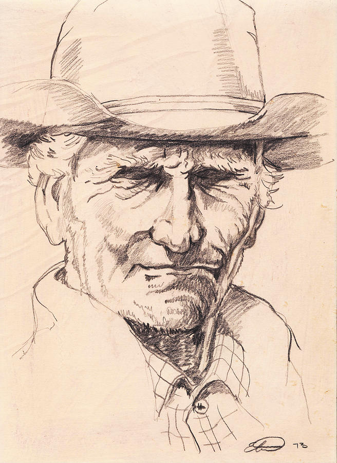 Grizzled Cowboy Drawing by Robert Ebert - Fine Art America