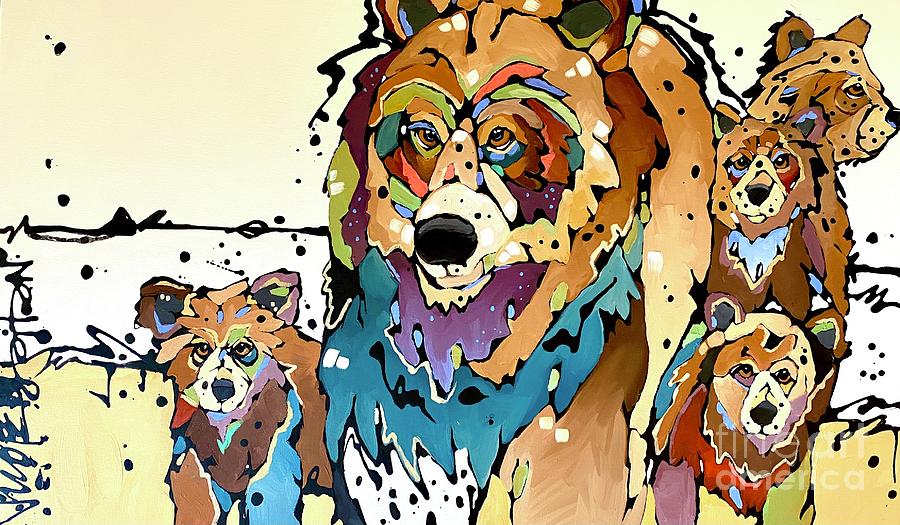 Grizzly 399 and Cubs Painting by Nicole Gaitan