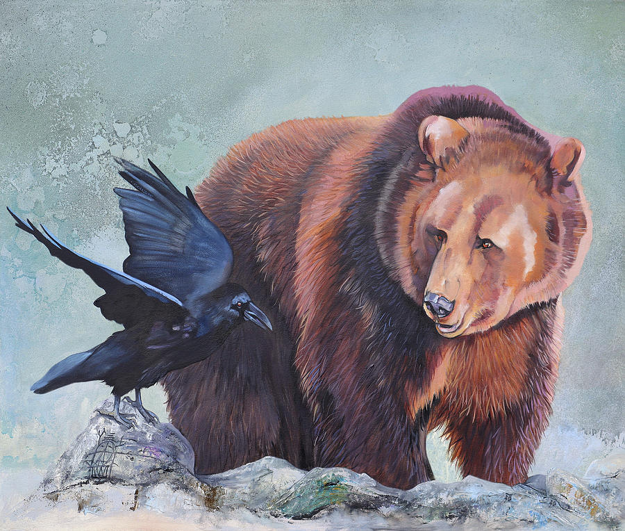 Grizzly and the Raven Painting by J W Baker