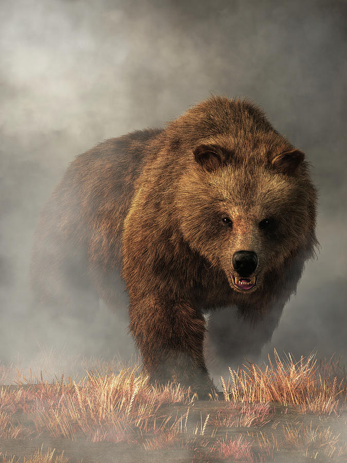 Grizzly Bear Emerging from the Fog Digital Art by Daniel Eskridge