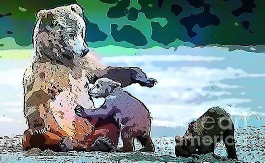 Grizzly Bears Playing Digital Art by Christine Tyler