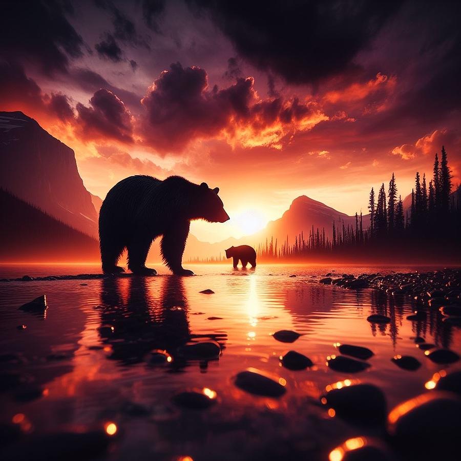 Grizzly Silhouette Digital Art by Adam Mateo Fierro