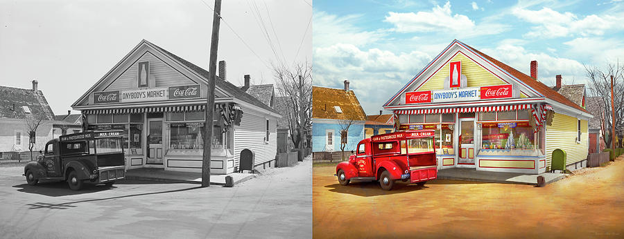 Grocery - Provincetown, MA - Anybodys Market 1942 - Side by Side Photograph by Mike Savad