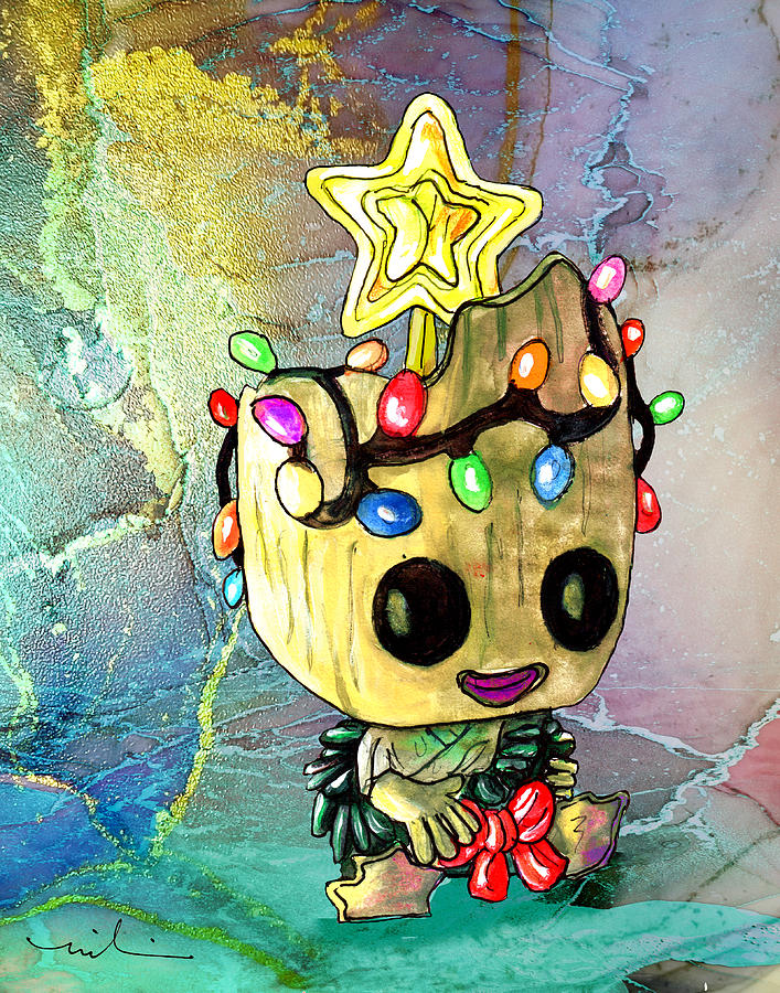 Groot Holiday Funko Painting by Miki De Goodaboom